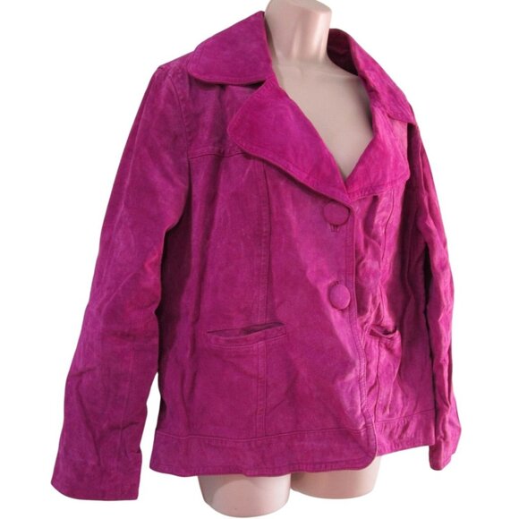 Magenta Suede Leather Jacket Button Closure  Chicos Size 3 Ladies XL - Picture 1 of 16